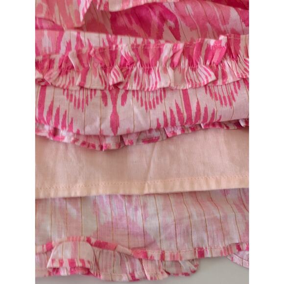 Women's LA PLAGE Dress Tiered Skirt Short Sleeve Pink White Size Medium Boho - Picture 5 of 7